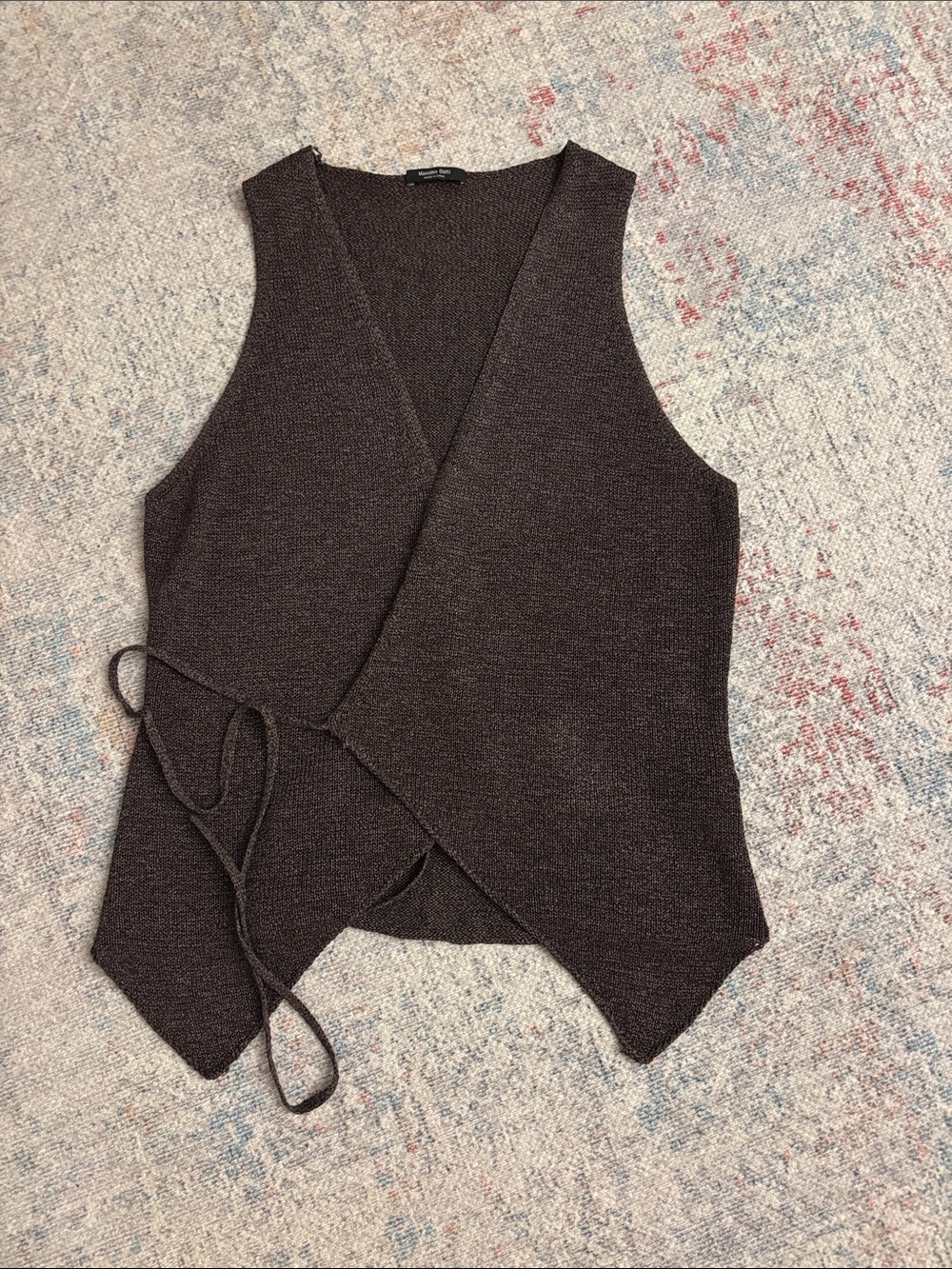 Massimo Dutti Brown Sleeveless Wrap Knit Vest